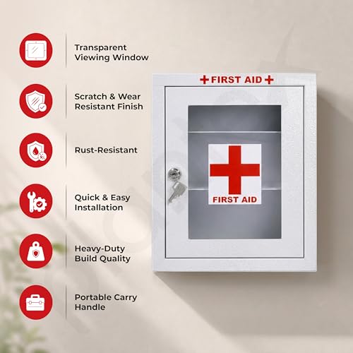 Image of Plantex Metal First Aid Box /Emergency Medical Kit Box for Medicine Storage /Multi Compartment for Medicine Organizer First Aid Kit Box with Key Lock - Pack of 5 (White)
