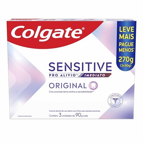 Colgate Creme Dental para sensibilidade Sensitive Pro Alívio Imediato 90 g, 3 Unidades, Alívio da Sensibilidade com Arginina, Sensação Imediata