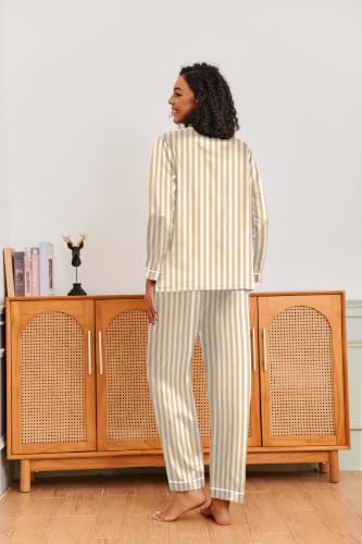 Image of Ekouaer Pajamas for Women Silk Satin Button Down Long Sleeve Pajama Sets