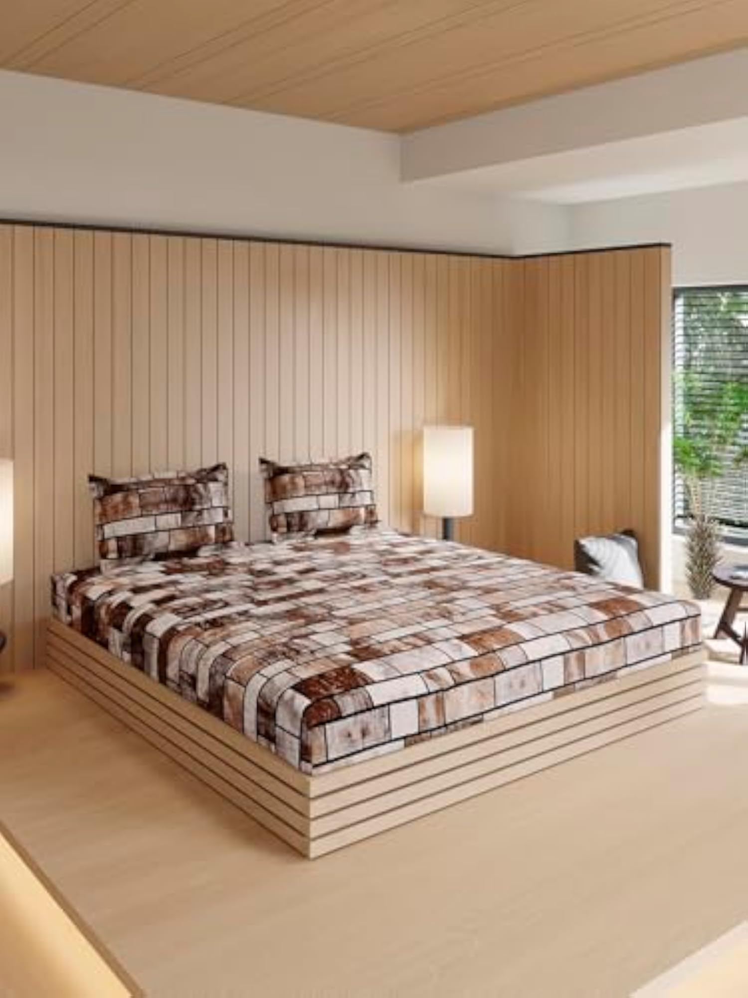 Double Bed Winter Bed Sheet Meteor 4 Pcs Set, Light Brown