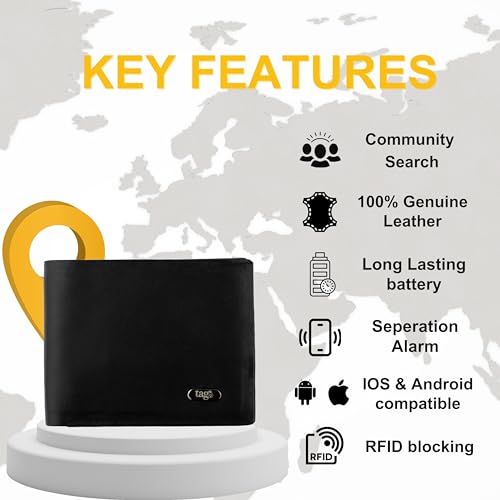 tag8 Dolphin Smart Wallet For Men - RFID Blocking Anti-Lost Wallet for Men, Minimalist Slim Leather Wallet with Bluetooth Tracker to Secure Your Card & Cash, Works with Android & iOS - Classic Black3