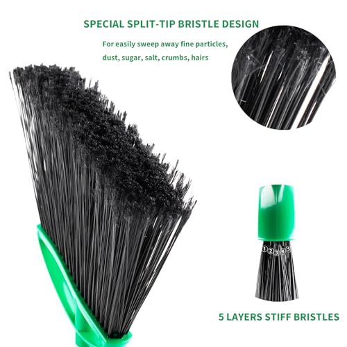 HileSwan 2 Pack Heavy Duty Brooms, 55\" Long Handle Indoor Outdoor Angle Broom Set, Household Commercial Floor Cleaning, for Sweeping Home, Kitchen, Deck, Garage, Patio - Green - Thumbnail 3