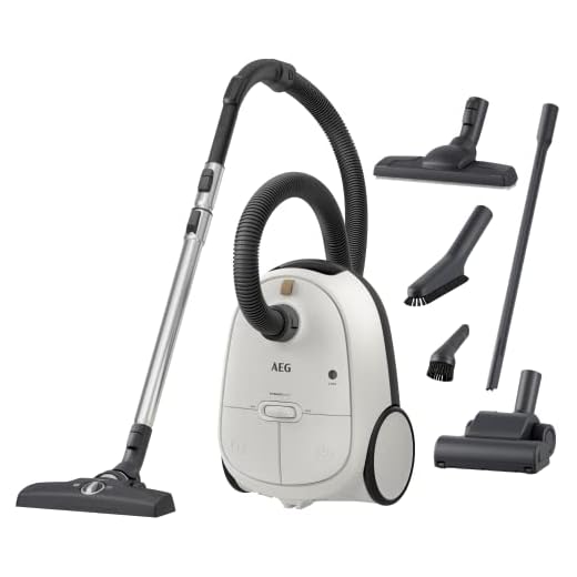 AEG AB61H6SW Aspiradora de Trineo con Bolsa, 850W de Potencia, 3,5L de Capacidad, Radio de acción 12m, Ruedas XL, Filtro Lavable, 3 cepillos + 3 Accesorios, Blanco