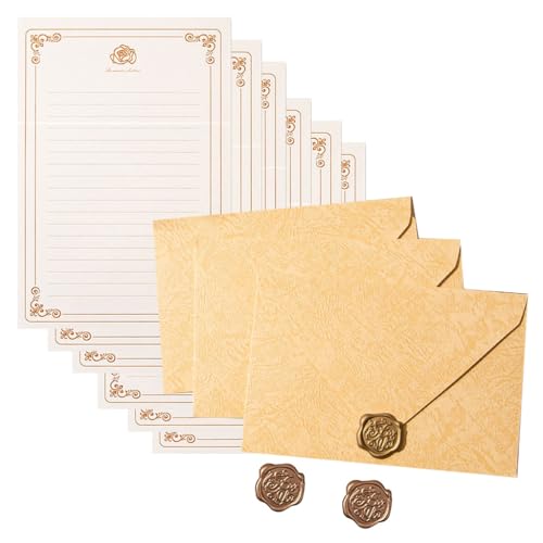 Gmbylby Vintage Paper Stationery Set 6 Letter Lined Sheets 3 Matching Envelopes Seal Stamp Sticker For