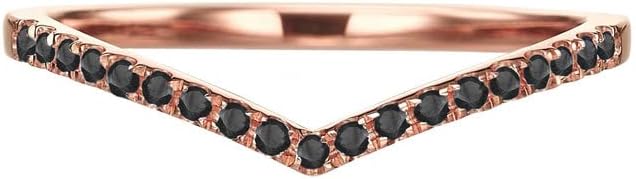 Round Cut Black Diamond V Shape Chevron Band for Women, 14K Gold Finish Black Diamond Matching Wedding Band, Ladies Contour Wedding Band