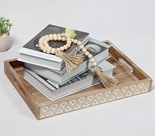 Dugunusu Farmhouse Wood Decorative Tray 16''X12'', Rustic Serving Tray, Tray for Ottoman, Coffee Table, Kitchen Counter, Crafts, Display (Rectangle Brown)