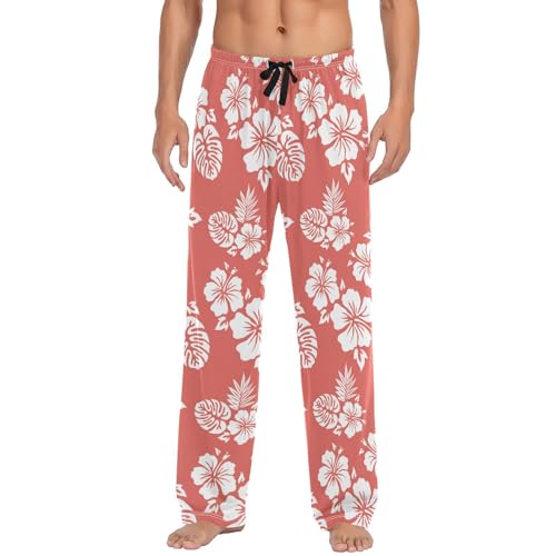 ALAZA Hawaiian Aloha Flower Men's Pajama Pants, Comfort Soft Printed Men's Sleep Pajama Pant Lounge Pants,(Large)