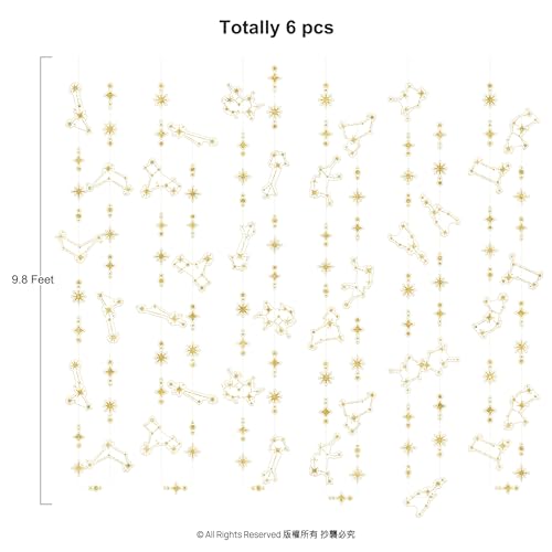 Image of Cheerland Glitter Celestial Party Decorations Constellation Birthday Decoration Star Garlands Witchy Backdrop Astrology Decor Zodiac Theme Banner Hanging Stars Streamer Galaxy Party Suppplies (Gold)