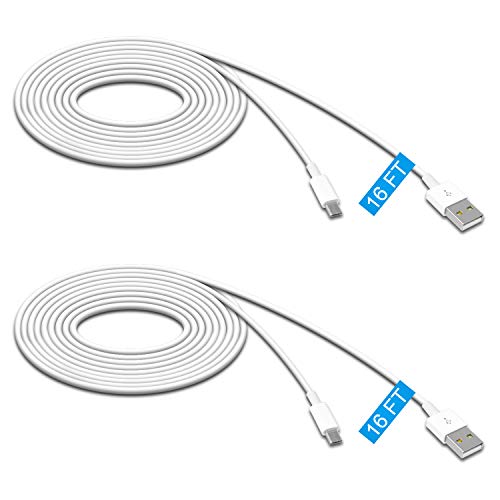 FYOUNG 16.4FT 2 Packs Câble d'extension pour Caméras de Surveillance, Câble Micro USB Charge pour Clever Dog, Nest, YI Dôme, Amazon Cloud Cam, Blink, Oculus Go, Echo Dot, Dropcam, WyzeCam (Blanc)