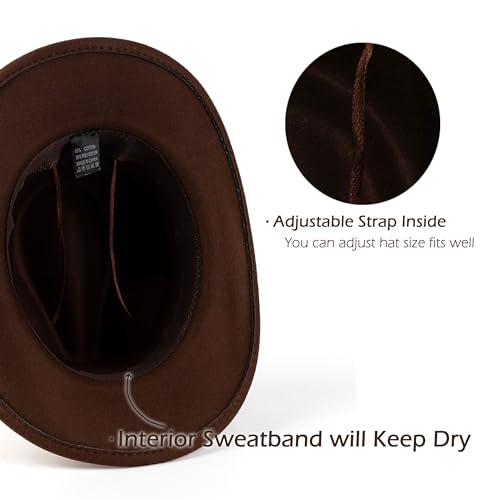 Image of Men Women Western Cowboy Hat Classic Roll Up Cowgirl Hats with Buckle Belt
