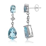 Silvershake 7.46ct. Genuine Blue Topaz White Gold Plated 925 Sterling Silver Drop Dangle Post Earrings