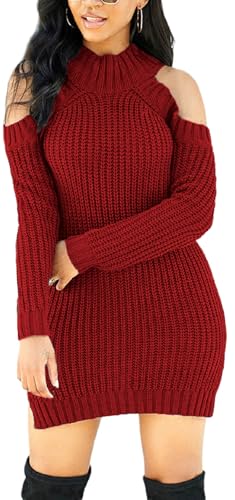 Image of sexycherry Sweater Dresses for Women Casual Sexy Off Shoulder Long Sleeve Knit Pullover Winter Pullover Dress