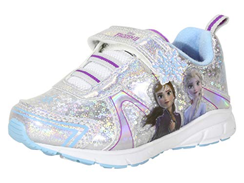 Frozen II Girl's Faux Leather Metallic Graphic Sneakers Silver Size 7
