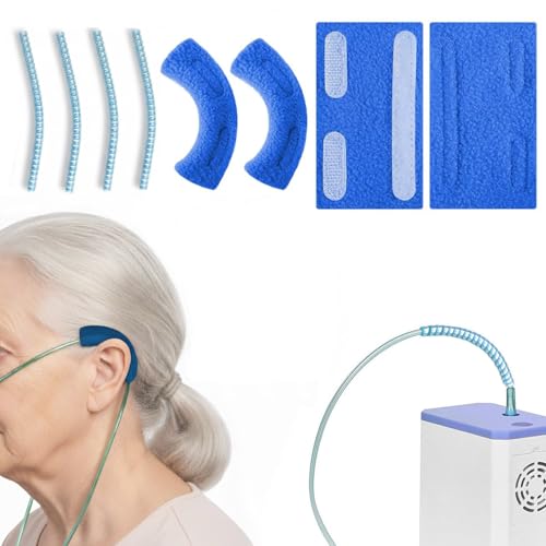 Oxygen Tubing Accessories Kit, Included 4 Pcs Oxygen Tube Support Crimp Straightener and 4 Pcs Nasal Cannula Ear Cushions Soft Oxygen Ear Protectors Confort Cannula Wrap Help Relieve Ear Pain