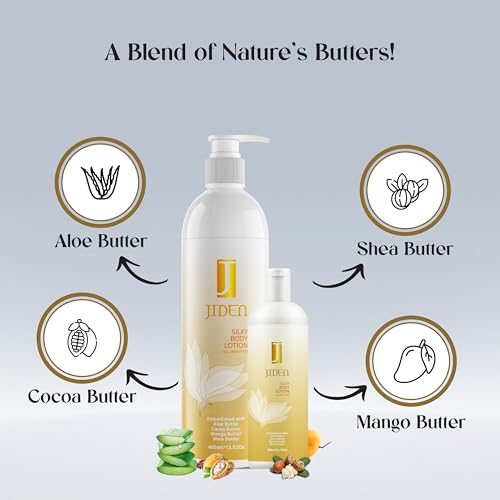 Image of JIDEN Silky Body Lotion Embellished with Aloe Butter, Cocoa Butter, Mango Butter, Shea Butter, All Skin Type for All Seasons, Deep Nourishment & Moisturization, Long Lasting Hydration - 400 ML