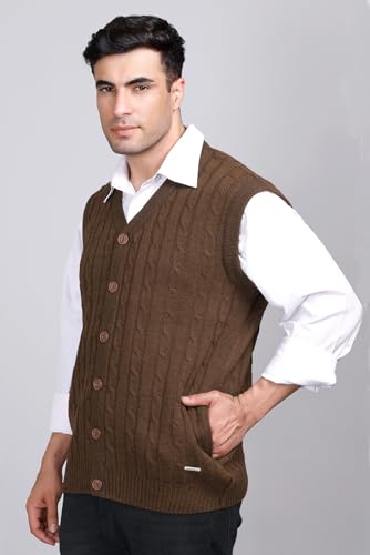 Image of V Neck Cardigans for Men - Woolen Sleeveless Sweater for Man Winter Wear