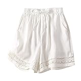 [Gabrioir] レディース ショートパンツ 短パン ジョガーパンツ 部屋着 ジム ヨガウェア フィットネス スポーツ スウェット レディース ショートパンツ 大きいサイズ ショートパンツ 短パン レディース 綿麻 夏 ハーフパンツ 花柄 ショートパンツ スポーツ ルームウェア ショーパン セクシー ワイド 麻パンツ 薄手 普段履き 夏用 旅行 ビーチ (2XL/白)
