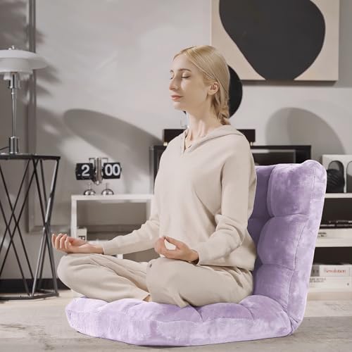 Image of Giantex Floor Chair with Back Support, 14 Adjustable Position, Padded Sleeper Bed, Couch Recliner, Folding Gaming Floor Chairs for Adults, Living Room, Bedroom, Yoga, Meditation, Light Purple