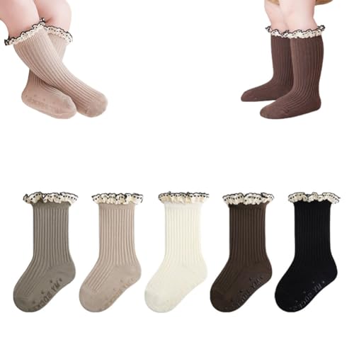 WATOCHE Baby Toddler Girls Ruffle Socks Newborn Infant Girl's Knee High Solid Cotton Long Socks