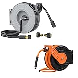 Giraffe Tools TA15B Retractable Air Hose Reel Wall Mount 3/8" x 50 ft Hybrid Hose,Air Compressor Heavy Duty Steel Reel and 1/4" x 65 ft Retractable Pressure Washer Reel,2 * M22-15mm Connectors