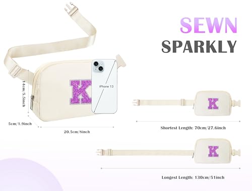 Image of COSHAYSOO Personalized Valentines Birthday Gifts for 6 7 8 9 10 11 12 Year Old Girl Tween Preteen, Girls Fashion Crossbody Purse Initial Letter Fanny Pack Belt Bag Ivory K