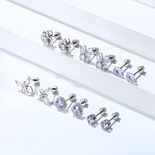 Thunaraz Hypoallergenic Birthstone Stud Earrings For Women Butterfly Flower Heart Cz Screw Back Earrings Jewelry Gift For Birthday Christmas #TOP5