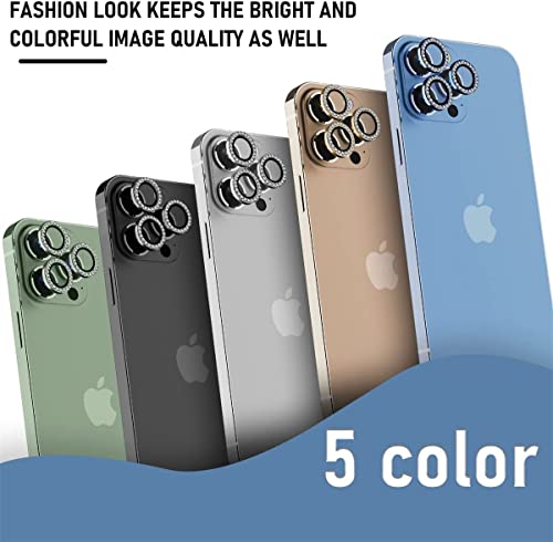 Image of Camera Lens Protector Tempered Glass Screen Protector, Anti-Scratch Premium Tempered Glass Film Aluminum Alloy 3D Lens Ring Cover for IPgone 13 Pro-For iPhone 13 Pro Max - (3 Pack, Alphine Green Diamond