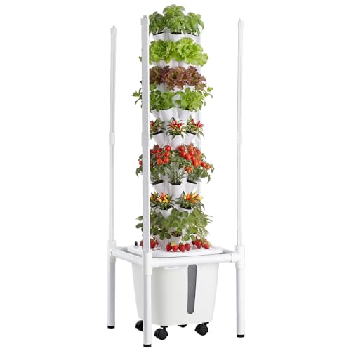 VEVOR Hydroponischer Turm 45 Pods Hydrotower 9 Ebenen Hydroponik-Anbausystem mit LED-Pflanzenlampe App-Steuerung & Rädern 20-L-Wassertank & Pumpe Hydroponic Tower für Kräuter Obst & Gemüse