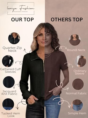 Image of Leriya Fashion Women's Casual Long Sleeve T-Shirt - Half Zip Textured Summer Tee, Lightweight Breathable Basic Top for Daily, Work & Travel,Street Style