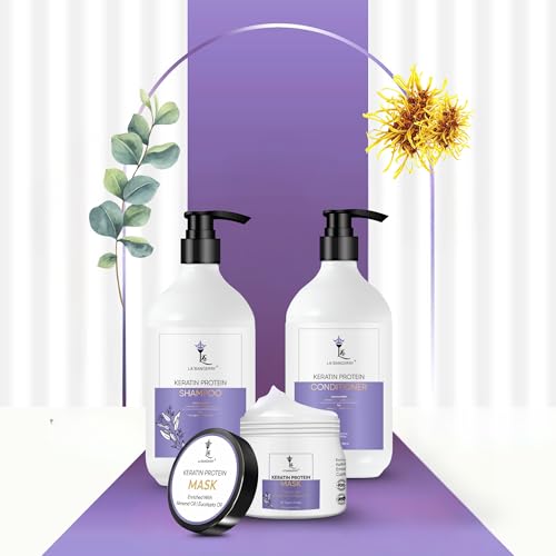 Image of LA'BANGERRY Keratin Protein Hair Care Combo | Shampoo 250ml + Conditioner 250ml + Hair Mask 250g | With Argan, Almond & Coconut Oil | For Dry & Damaged Hair (Pack of 3)