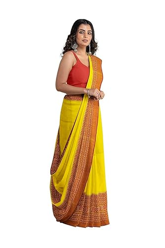 Image of eC ESHA'S COLLECTION Women's Cotton Blend Begumpuri Handloom Saree With Unstitched Running Blouse Piece