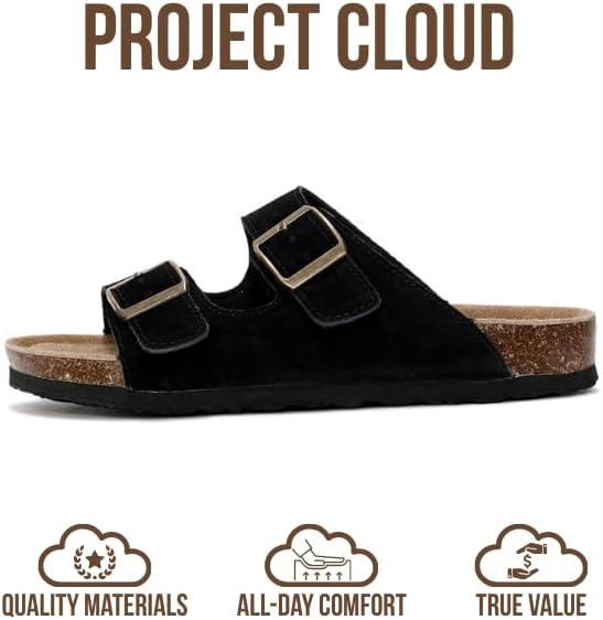 Project Cloud 100% Genuine Leather Flat Sandals For Women 2026 Cork Footbed Womens Sandals with Memory Foam and arch support Vacation Essentials Slides for Women Footwear (Venita) - Image 4