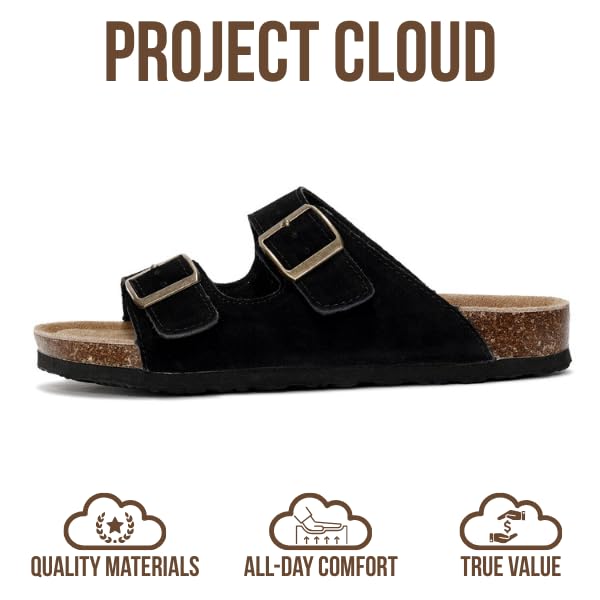 Image of Project Cloud 100% Genuine Leather Flat Sandals For Women 2026 Cork Footbed Womens Sandals with Memory Foam and arch support Vacation Essentials Slides for Women Footwear (Venita)