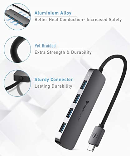 Image of Vaku Luxos USB Hub Type C Ultros 4IN1 multiport USB 3.0 High-Speed Adapter connector (5GBPS) data transfer Converter Extension, docking station USB A Port Compatible with Macbook Air Pro (M1, M2 etc), iPad Pro Air, Laptop, and Other Type C Mobile & Devices