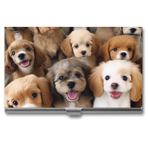 Slim Business Card Case for Men & Women, Pocket Metal Case, Cute Dogs Professional Aluminum Alloy Business Card Holders, Stylish Purse Name Cards Holder, Buckle Style Shut