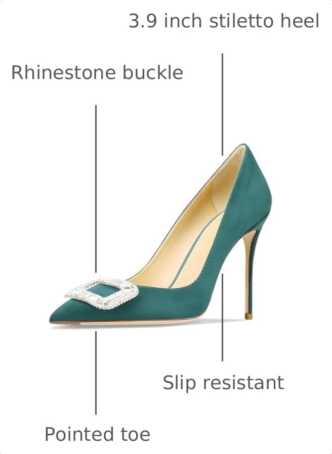 Image of Women's Pointed Toe Shallow Mouth Sexy Square Buckle Rhinestones 10cm Stiletto Heels Slip-on Wedding Party Banquet Big Size Shoes