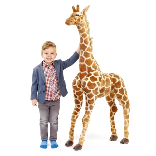 Image of Meooeck 55 Inch Giant Giraffe Stuffed Animal, Large Plush Toy for Kids Lifelike Standing Toys Stuffed Tall Giraffe for Birthday, Home Nursery Decor