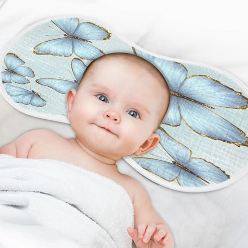 Kigai Blue Butterfly Burp Cloths for Baby 4-Layer Cotton Muslin Burping Cloths 22x11 inch Super Soft & Absorbent Spit Up Burp Rags for Newborn Boys Girls 2 Pack4