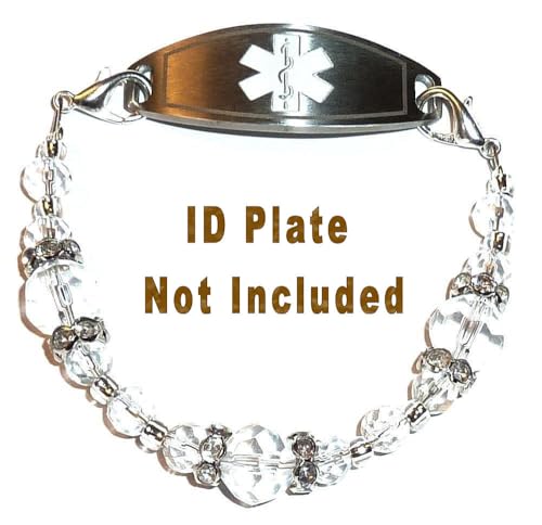 Hidden Hollow Beads Women's Crystal Beaded Stretchy 6.5 or 5.5 inch long Medical Alert ID Interchangeable Replacement Bracelet, Identification Vital info tag3
