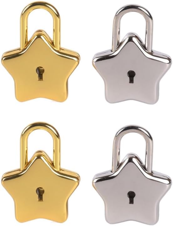 4pcs Star Shape Decorative Padlock with Key, Small Metal Five-Pointed Star Shaped Padlock,for Jewelry Box, Purse, Luggage