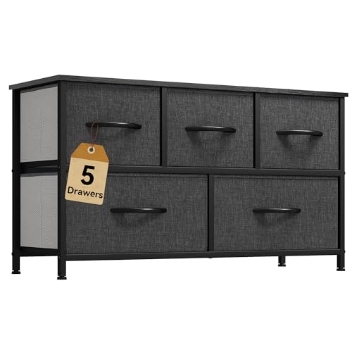 DWVO 5 Dresser for Bedroom, Storage Dresser with 5 Drawers, Black Dresser & Chest of Drawers, Storage Drawer Organizer for Closet, Bedroom, Living Room(Black)