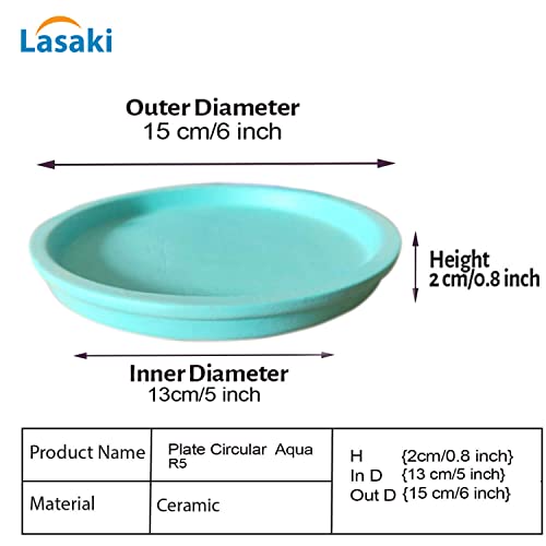 Image of Lasaki Round Aqua Ceramic Bottom Tray /Plate for Planter (5-inch, Set of 2) R5 | Dripping Tray for Pots & Succulents | Indoor & Outdoor Planters Home Garden Decor (Plants not Included)