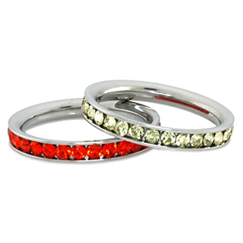 Acero Inoxidable de 3 mm Eternidad Amarillo y Naranja Zafiro de Color Cristal Anillos Apilables  Set Tamaño 12 Imagen de Acero Inoxidable de 3 mm Eternidad Amarillo y Naranja Zafiro de Color Cristal Anillos Apilables  Set Tamaño 12