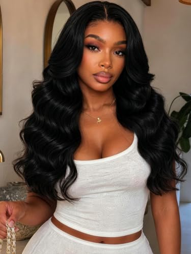 KLAIYI Wear And Go Glueless Wig Bye Bye Knots 13x4Precut Lace Front Wigs Human Hair Loose Body Wave Wig Pre Bleached Pre Everything Pre Plucked with Baby Hair 3S Ready to Wear Beginner Friendly 26Inch