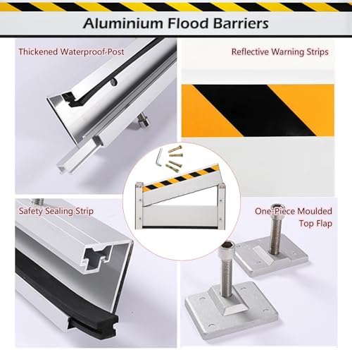 Reu Ga 2ft Flood Barrier - Aluminum Alloy Water Protection Panel, Home Flood Shield & Baffle, 16-1ft Adjustable Height, Flood Defense System for Safe Living