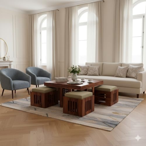Image of Wakefit Romano Sheesham Wood 4S Coffee Table - Natural Finish