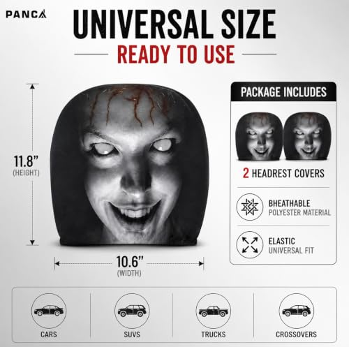 Image of PANCA Ghost Face Car Headrest Covers 2 Pack, Stretch Fit Halloween Decor