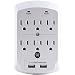 Surge Protector, Electronics Charging Station, 6 Outlet 2 USB Port Wall Adapter with Safety Indicator Lights - White - By Office + Style