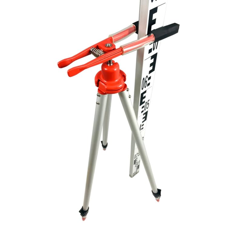 Tripod T02 - Trípode de aluminio con pinza de sujeción de goma para barras de medición y niveladores, incluye bolsa de transporte