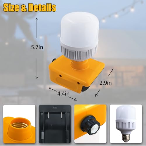 Cordless LED Work Light for Dewalt with E27 LED Bulb, URUN 12W 1300LM Handheld LED Flashlight for Dewalt 20V Max 6500K Cool White Light for Indoor Outdoor Use